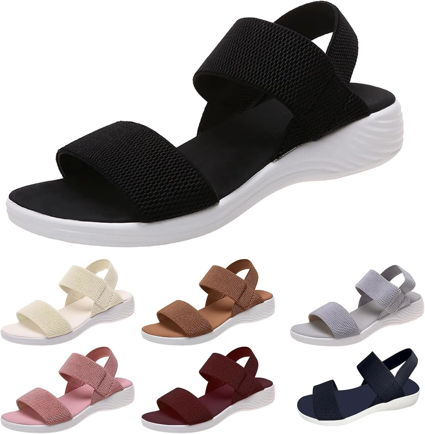 Womens Backstrap Sandal Summer Dressy Elastic Strap Open Toe Wedges Wide Width Sandals Comfort Slides Lightweight Outdoor Shoes