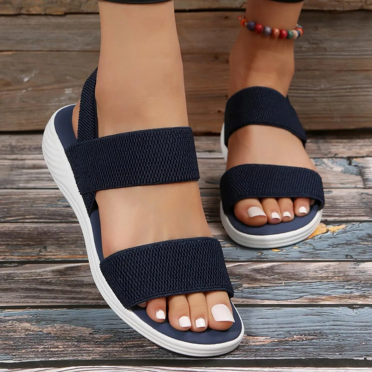 Womens Backstrap Sandal Summer Dressy Elastic Strap Open Toe Wedges Wide Width Sandals Comfort Slides Lightweight Outdoor Shoes