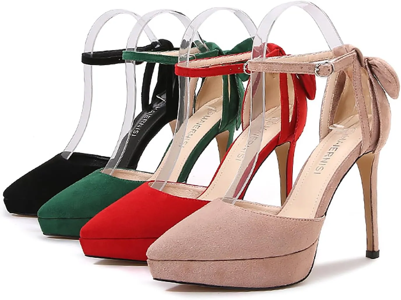 Women's Bow Closed Pointed Toe High Heels,Ankle Strap Stiletto Pumps Sexy Wedding Party Dress Shoes