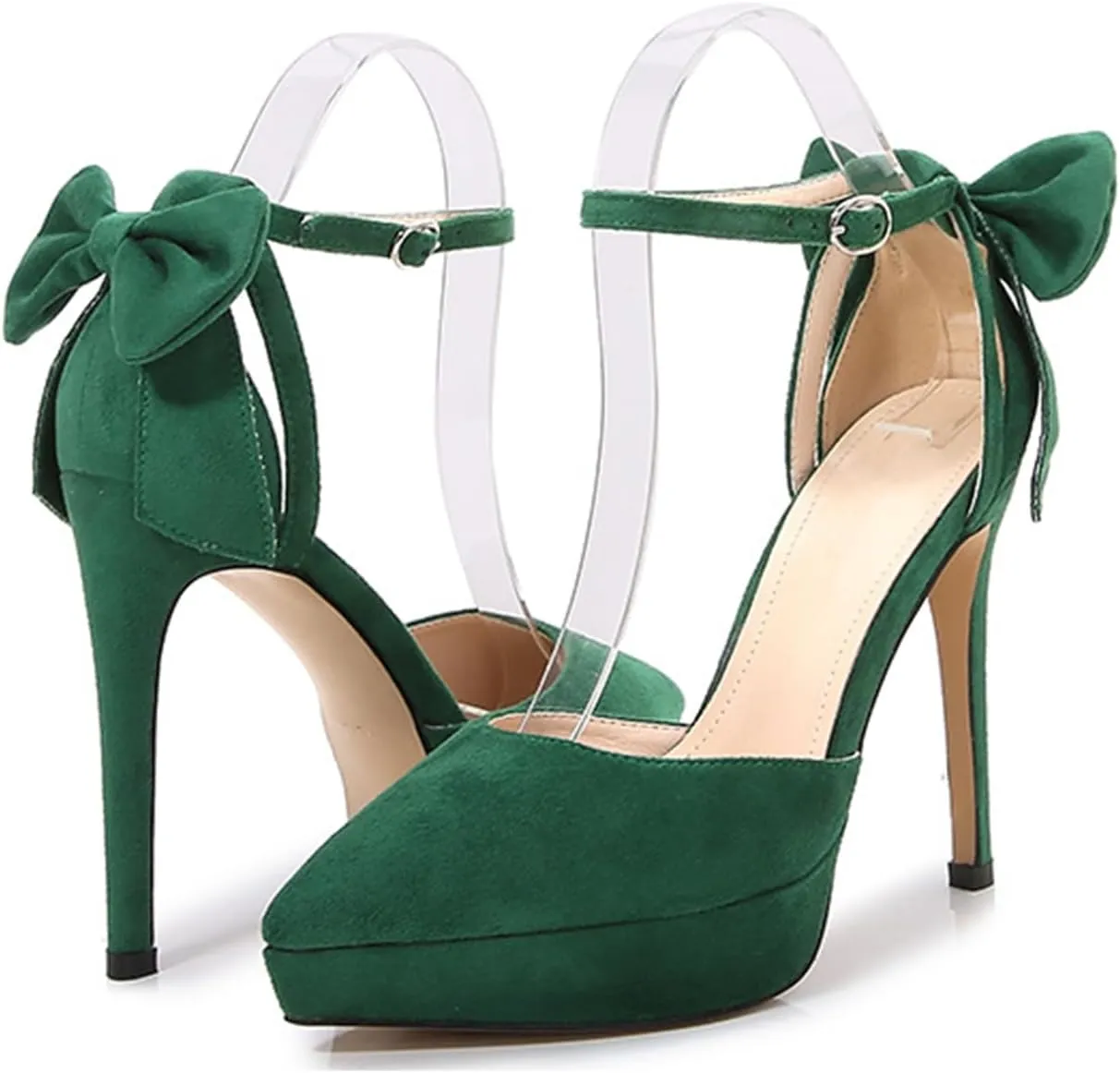 Women's Bow Closed Pointed Toe High Heels,Ankle Strap Stiletto Pumps Sexy Wedding Party Dress Shoes