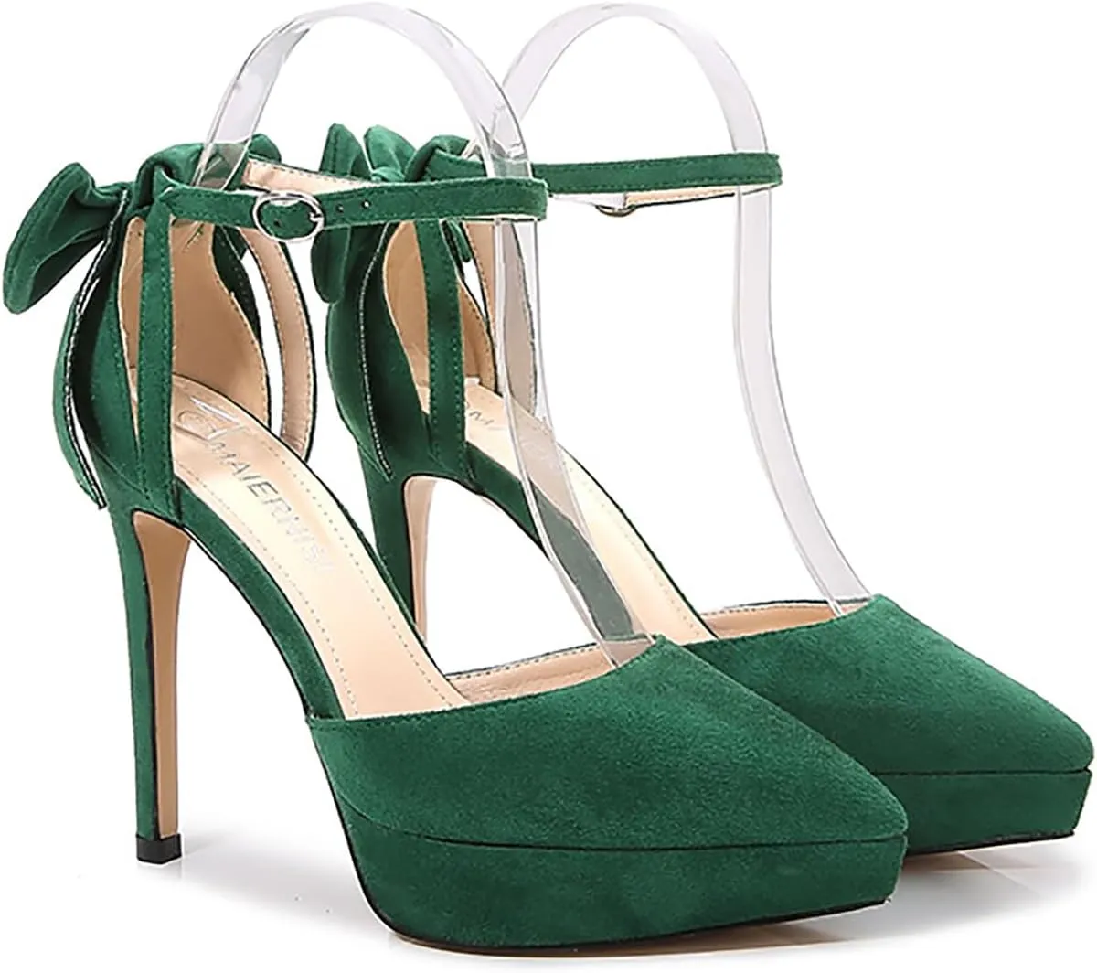 Women's Bow Closed Pointed Toe High Heels,Ankle Strap Stiletto Pumps Sexy Wedding Party Dress Shoes
