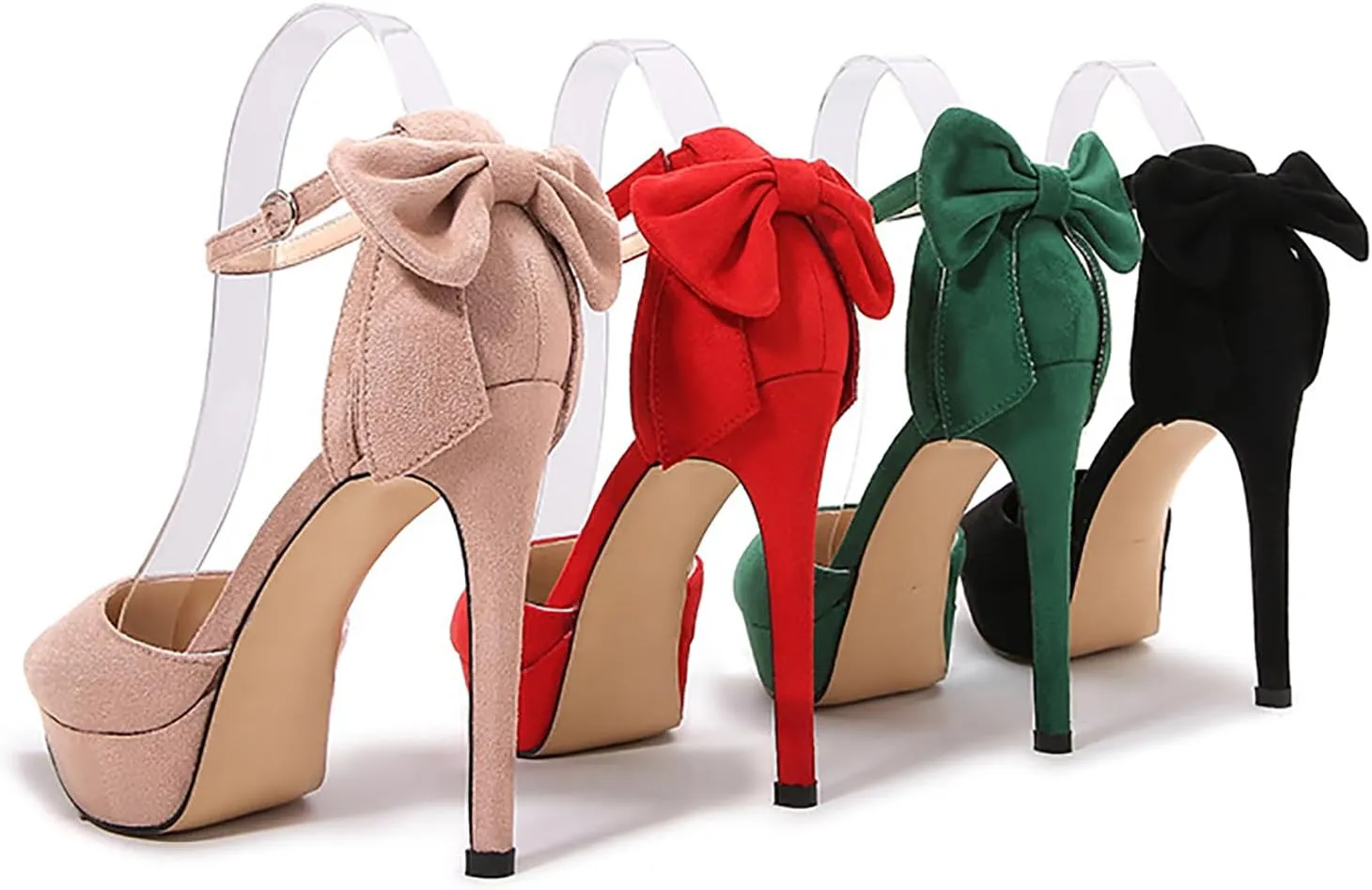 Women's Bow Closed Pointed Toe High Heels,Ankle Strap Stiletto Pumps Sexy Wedding Party Dress Shoes
