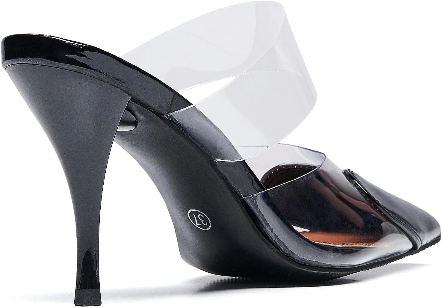 Women's Clear PVC Heeled Sandals Closed Pointed Toe Heart Cut Mules Transparent Slingback Pumps Summer Stiletto High Heels Party Prom Dress Shoes