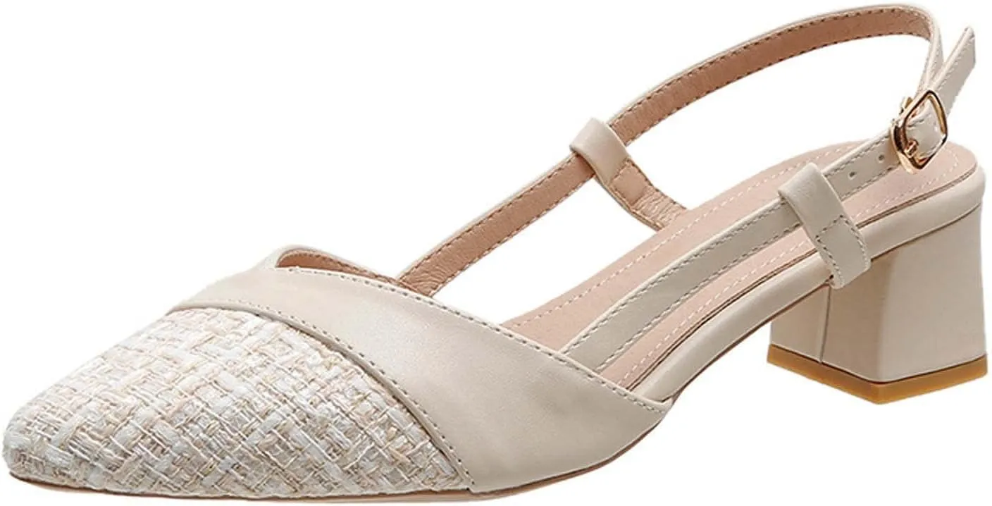 Women's Closed Toe Cusy Sandal Hook and Eye Pump High Heel Solid Elegant Splicing Leather Sandals Summer Shoe