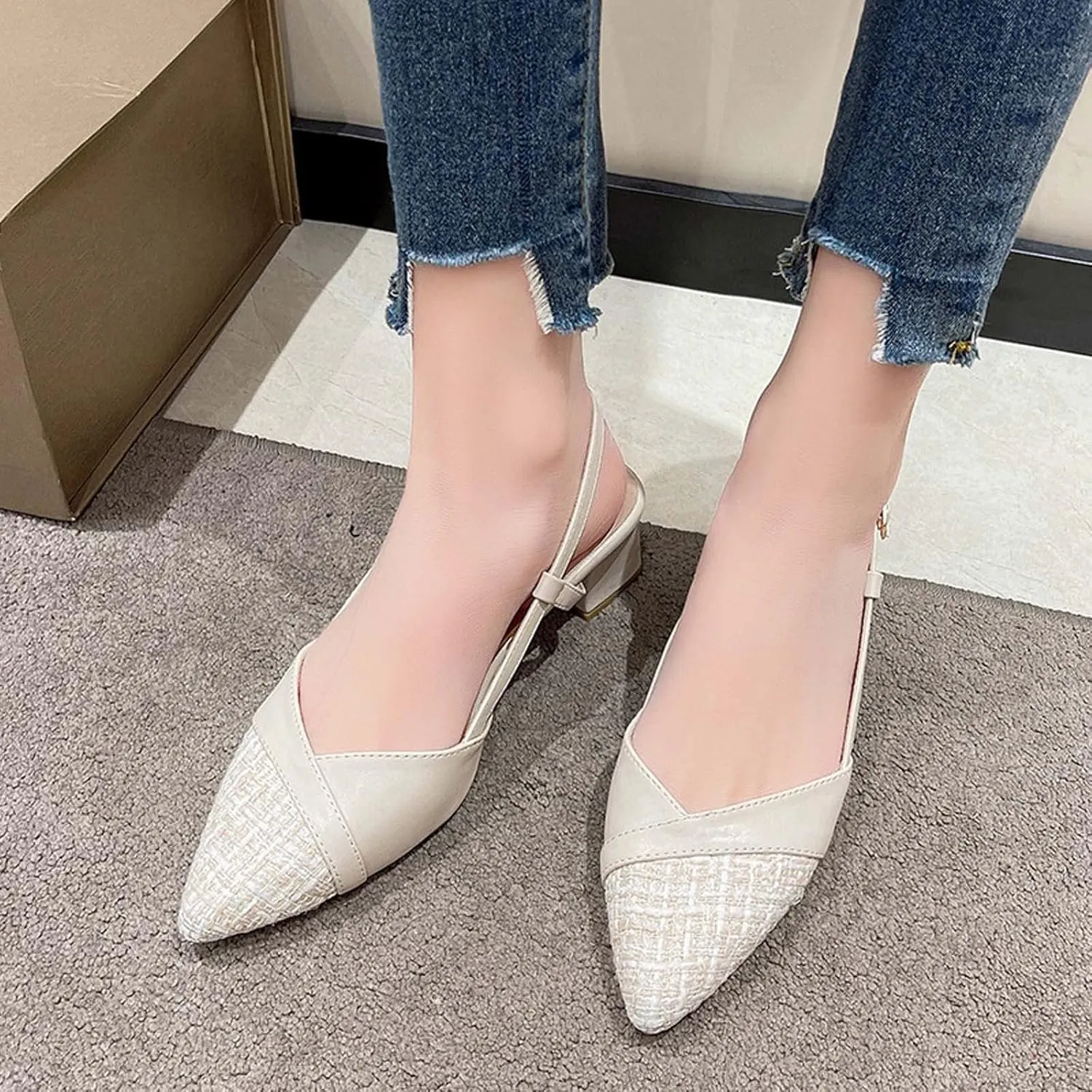 Women's Closed Toe Cusy Sandal Hook and Eye Pump High Heel Solid Elegant Splicing Leather Sandals Summer Shoe