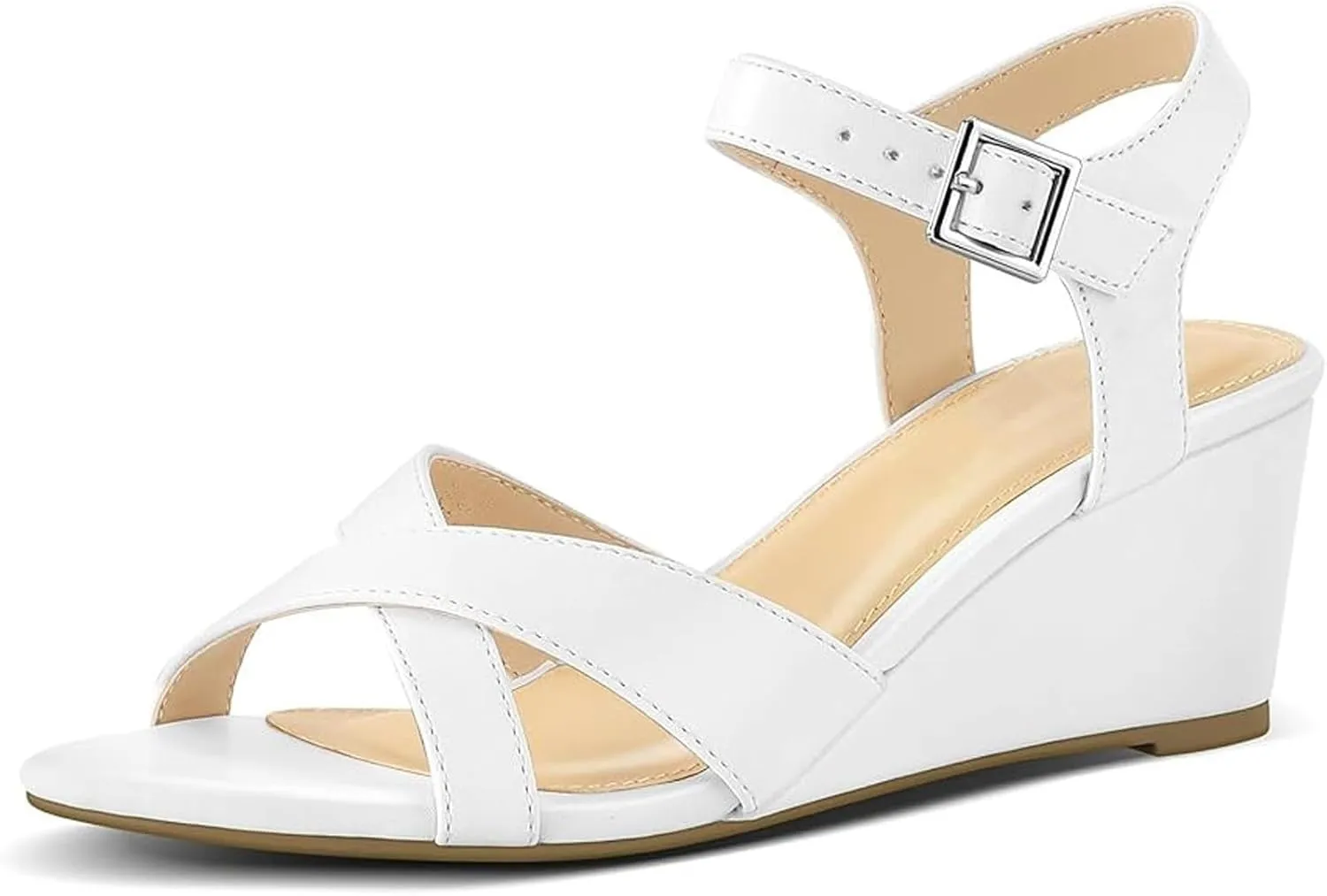 Women's Cross Strappy Elegant Sandals Hook and Eye High Heels Trendy Summer Spring Shoe Solid Simple Comfy Sandal