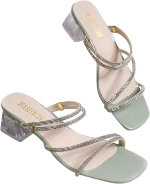 Women's Double Strappy Trendy Sandals Colorblock Spaghetti Strap High Heel Elegant Rhinestone Embellished Sandal