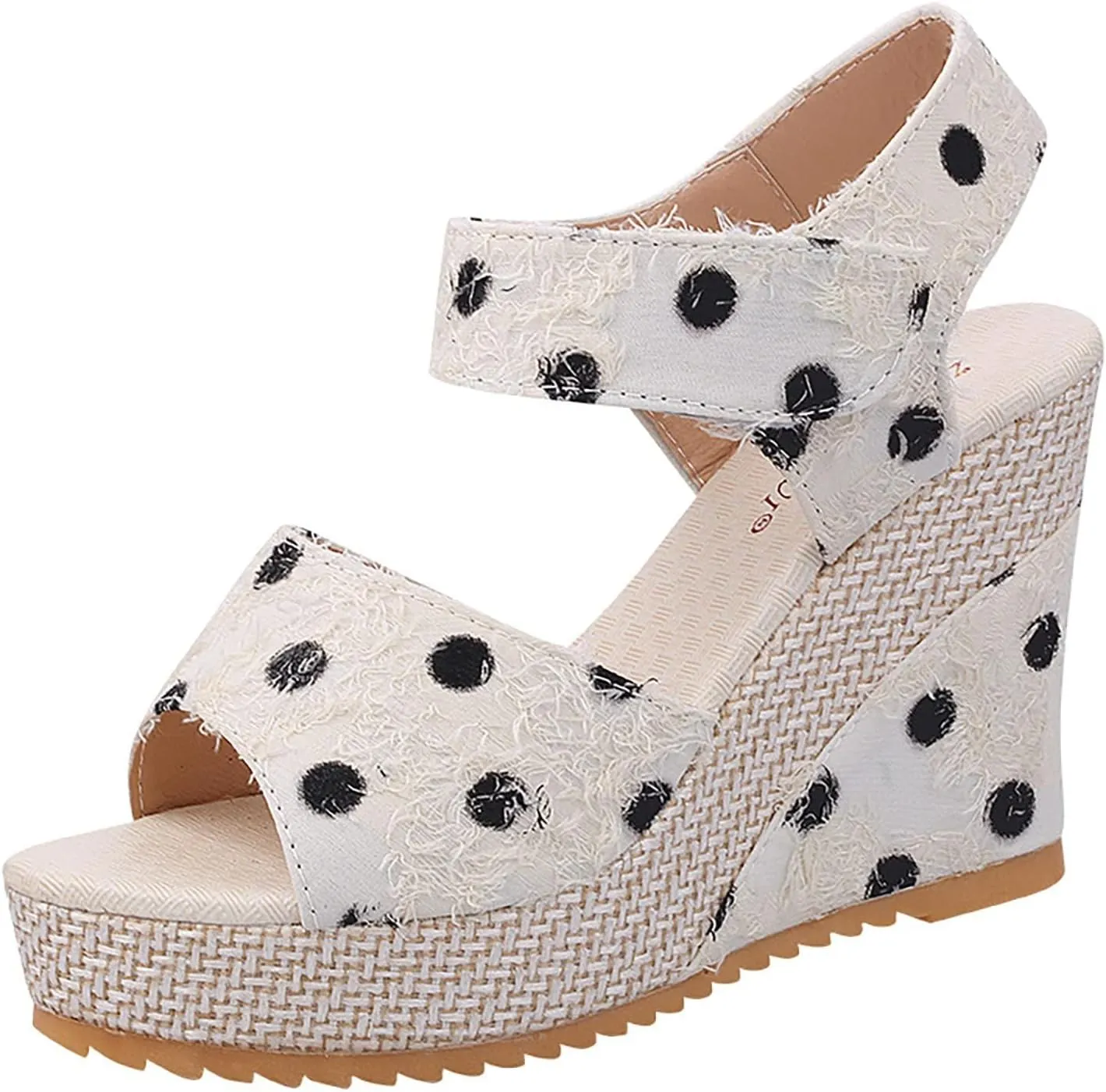 Womens Espadrilles Wedges Sandals Polka Dot Print Ankle Strap Open Toe Sandals Summer Dressy Slip on High Heeled Shoes