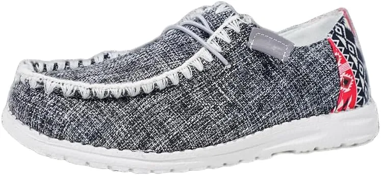 Women's Lace up Canvas Loafers Wide Width Slip-On Shoes Lightweight Boat Shoes with Arch Support, Comfortable Walking Shoes