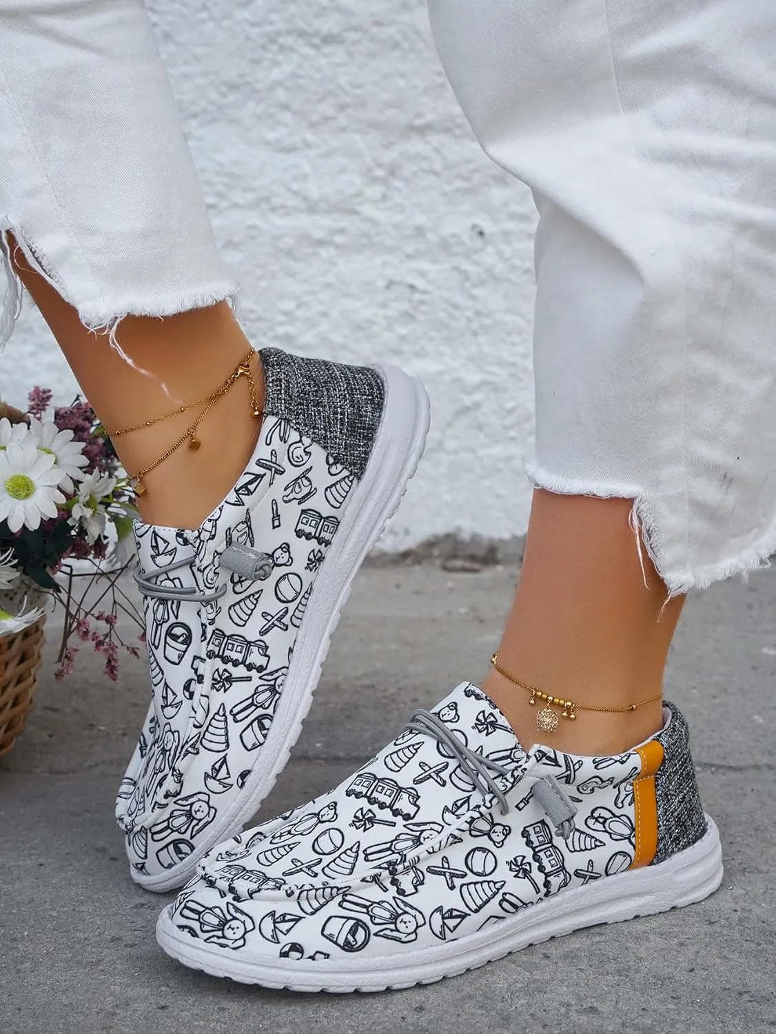 Women's Lace-up Loafers Canvas Loafers with Arch Support Color Painted Wide Width Walking Sneakers Comfortable Slip-on Sneakers