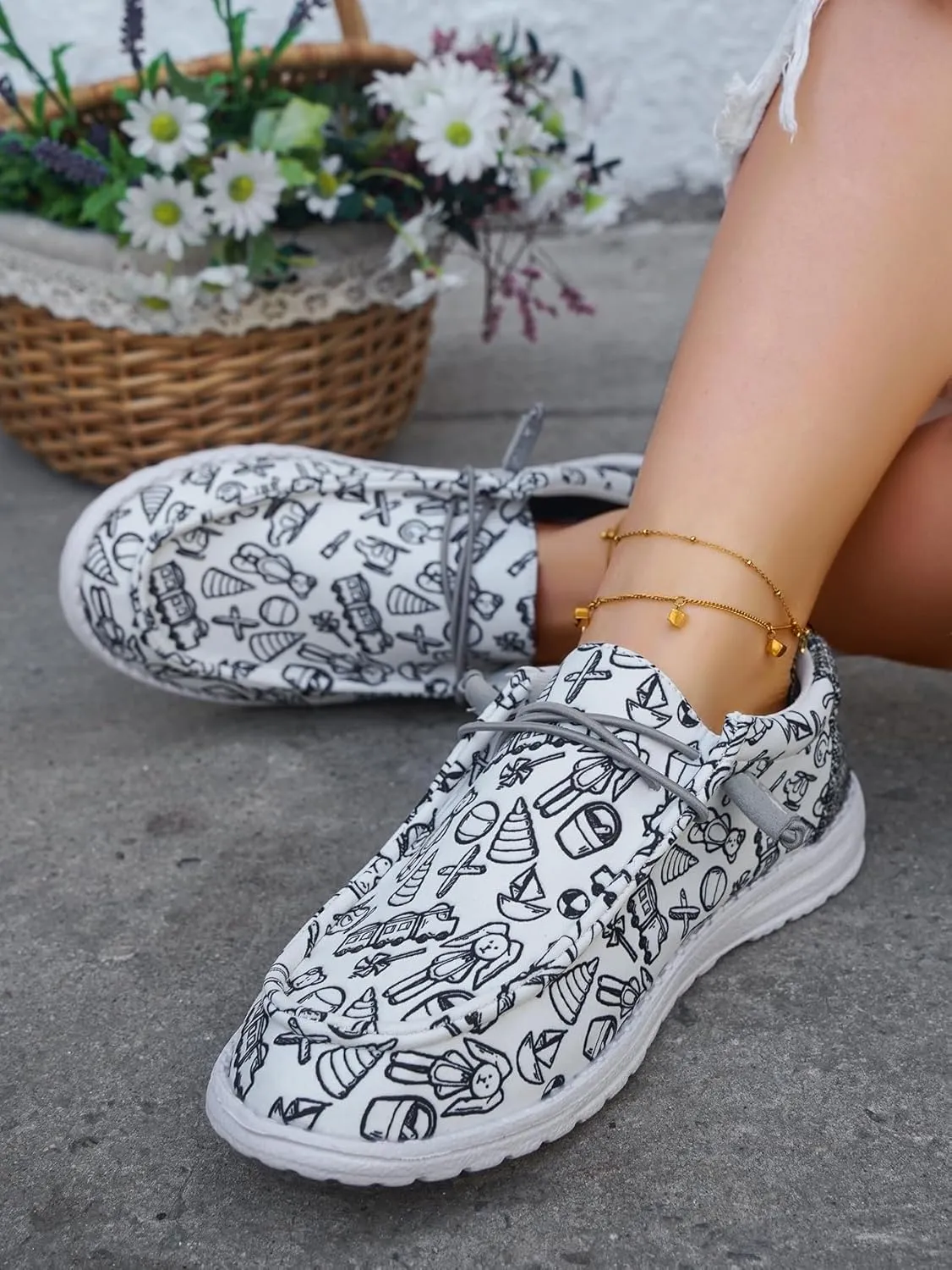 Women's Lace-up Loafers Canvas Loafers with Arch Support Color Painted Wide Width Walking Sneakers Comfortable Slip-on Sneakers