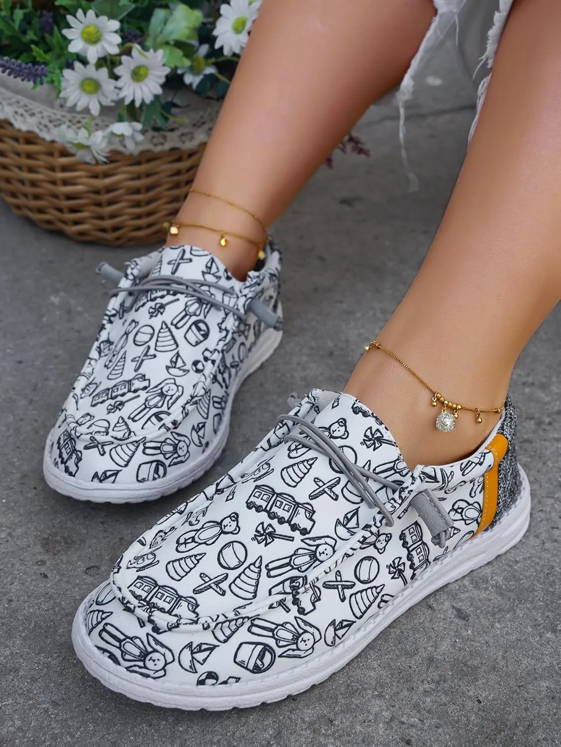 Women's Lace-up Loafers Canvas Loafers with Arch Support Color Painted Wide Width Walking Sneakers Comfortable Slip-on Sneakers