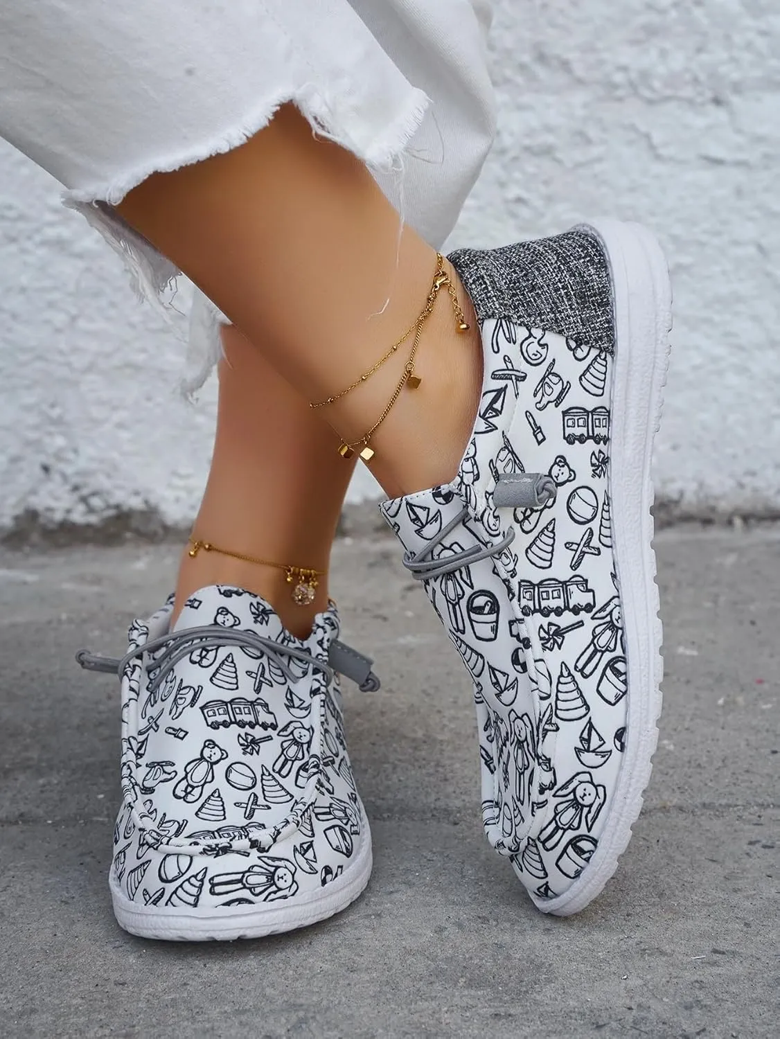Women's Lace-up Loafers Canvas Loafers with Arch Support Color Painted Wide Width Walking Sneakers Comfortable Slip-on Sneakers