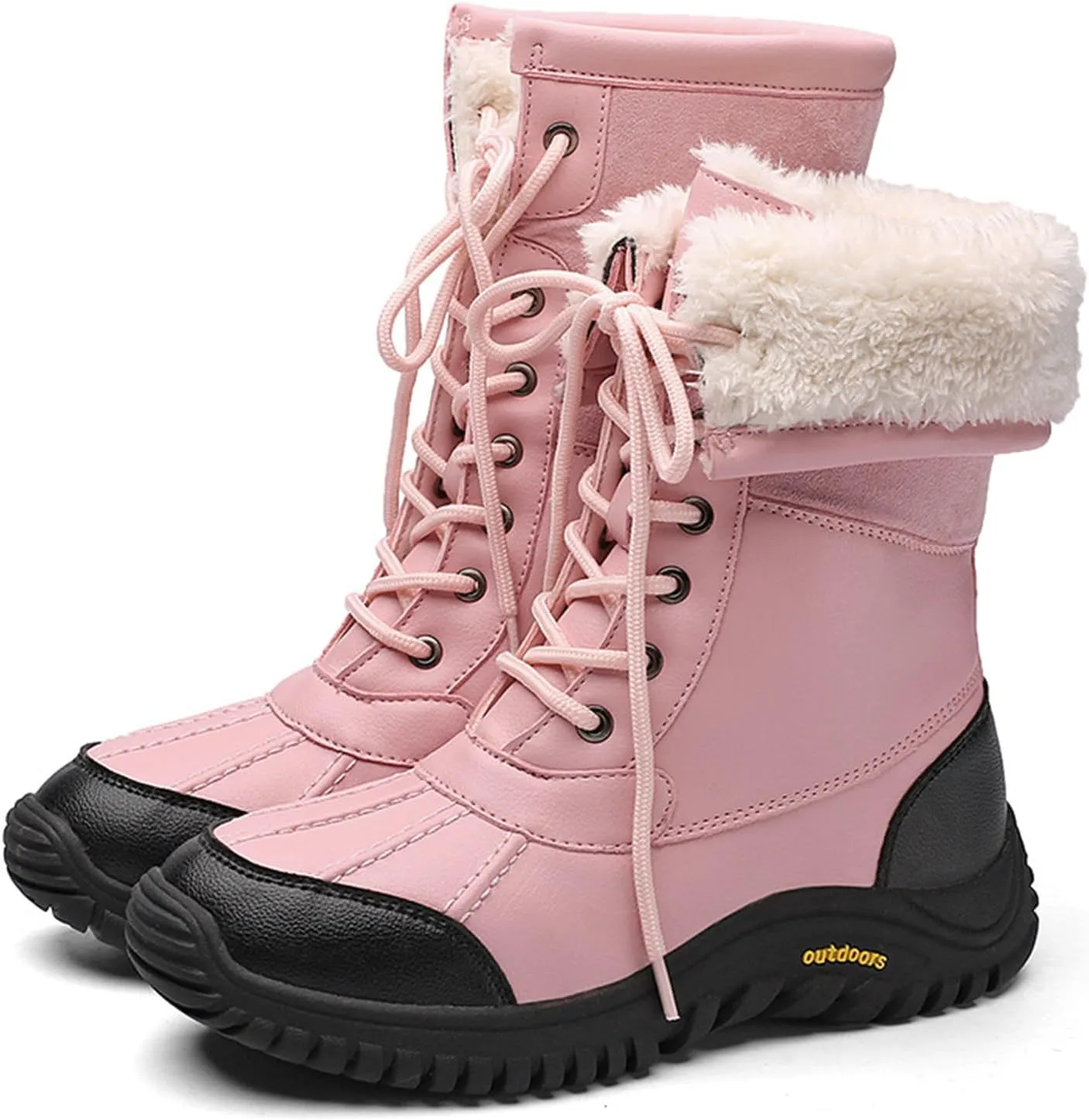 Women'S Leather Waterproof Snow Boots Winter Warm Faux Fur Lined Lug Sole Non-Slip Fashion Duck Boots Outdoor Lace-Up Warm Boots