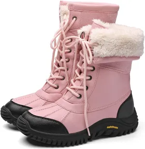 Women'S Leather Waterproof Snow Boots Winter Warm Faux Fur Lined Lug Sole Non-Slip Fashion Duck Boots Outdoor Lace-Up Warm Boots