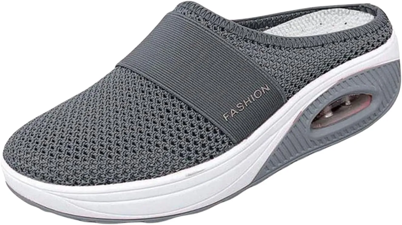 Womens Mesh Flats Shoes Orthopedic Air Cushion Slip on Walking Sandals Arch Support Comfy Breathable Platform Close Toe Casual Diabetic Shoes