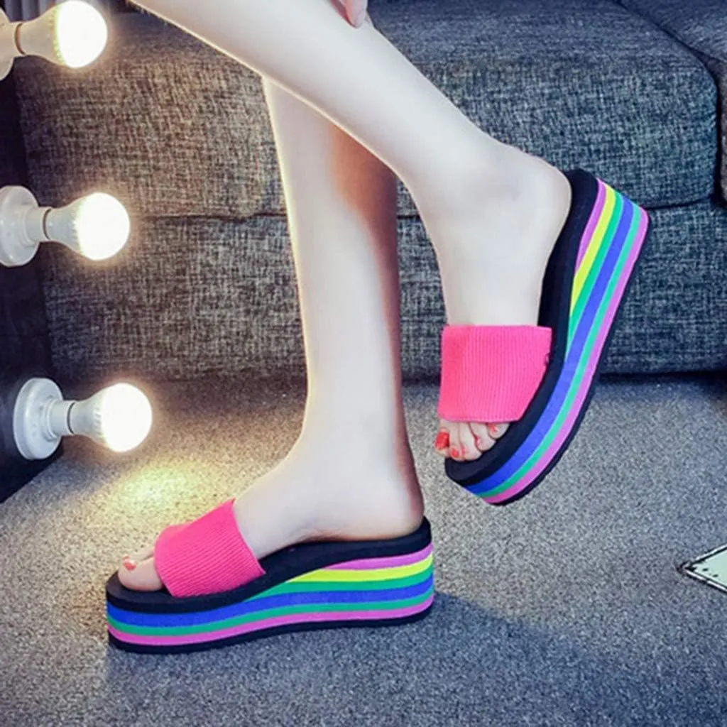 Women's Platform Sandals Platform Wedge Sandals Slip on High Heel Flatform Mules Sandals Casual Beach Shoes