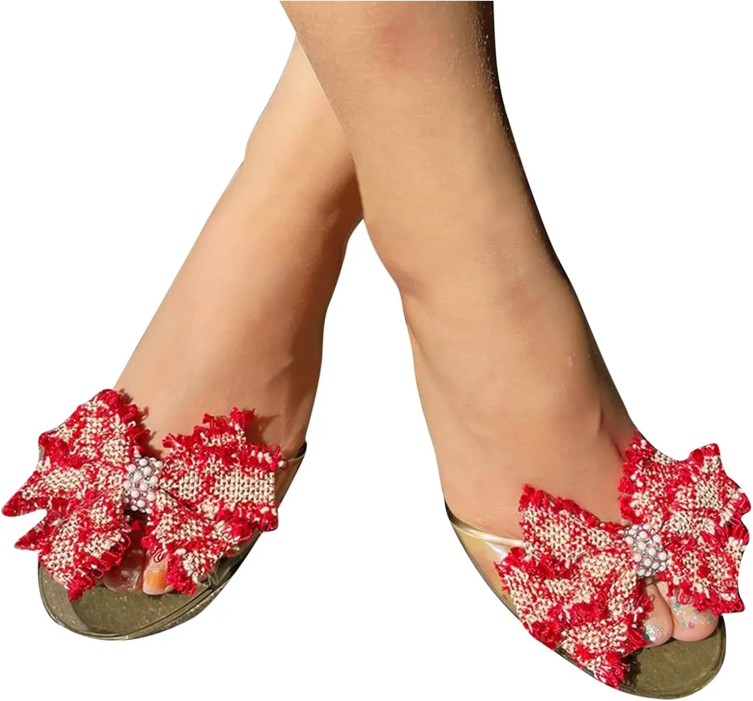 Women's Rhinestone Embellished Bowknot Sandals Fruit Jelly Color Trendy Elegant Flat Summer Business Casual Sandal