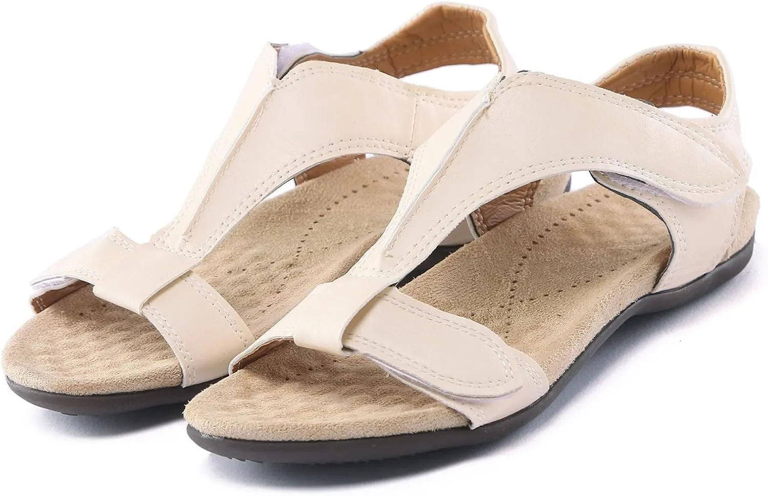 Womens Sandals Arch Support T-Strap Orthopedic Flat Adjustable Comfortable T-Strap Walking Sandals Beach Shoes