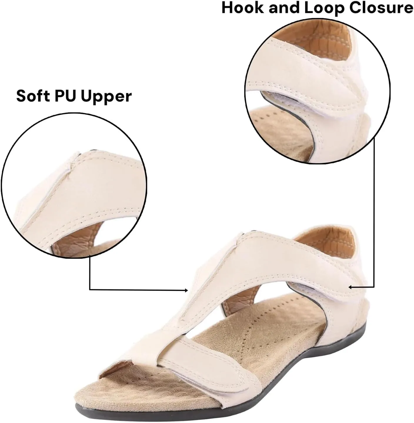 Womens Sandals Arch Support T-Strap Orthopedic Flat Adjustable Comfortable T-Strap Walking Sandals Beach Shoes