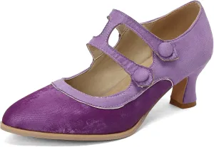 Women's Vintage Mixed Colors Oxfords Pumps Elegant Block Heel Double Strap Brogue