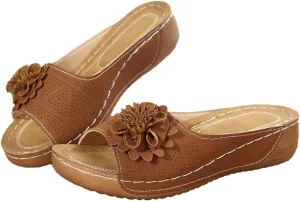 Womens Wedge Sandals 2025 Flower Boho Non-Slip Open Toe Slides Comfortable Breathable Platform Sandal Slippers Beach Sandals