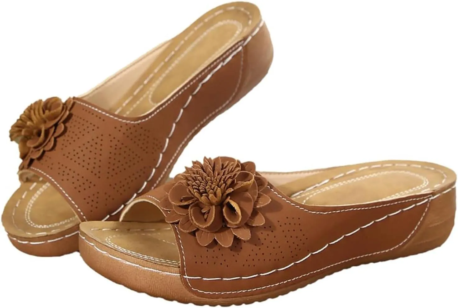 Womens Wedge Sandals 2025 Flower Boho Non-Slip Open Toe Slides Comfortable Breathable Platform Sandal Slippers Beach Sandals