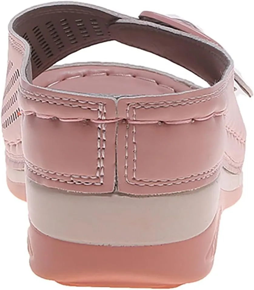Womens Wedge Sandals Comfortable Slip-on Arch Support Slides Summer Dressy Hollow Out Slippers Casual High Heels Walking Shoes