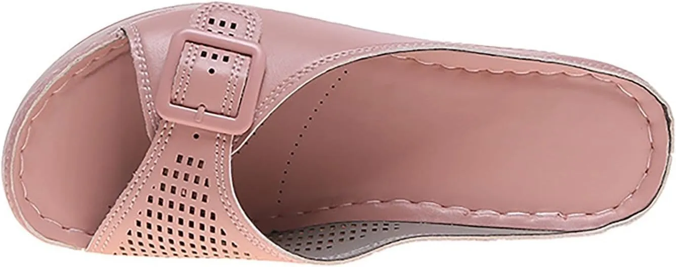 Womens Wedge Sandals Comfortable Slip-on Arch Support Slides Summer Dressy Hollow Out Slippers Casual High Heels Walking Shoes