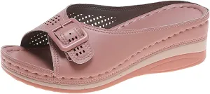 Womens Wedge Sandals Comfortable Slip-on Arch Support Slides Summer Dressy Hollow Out Slippers Casual High Heels Walking Shoes