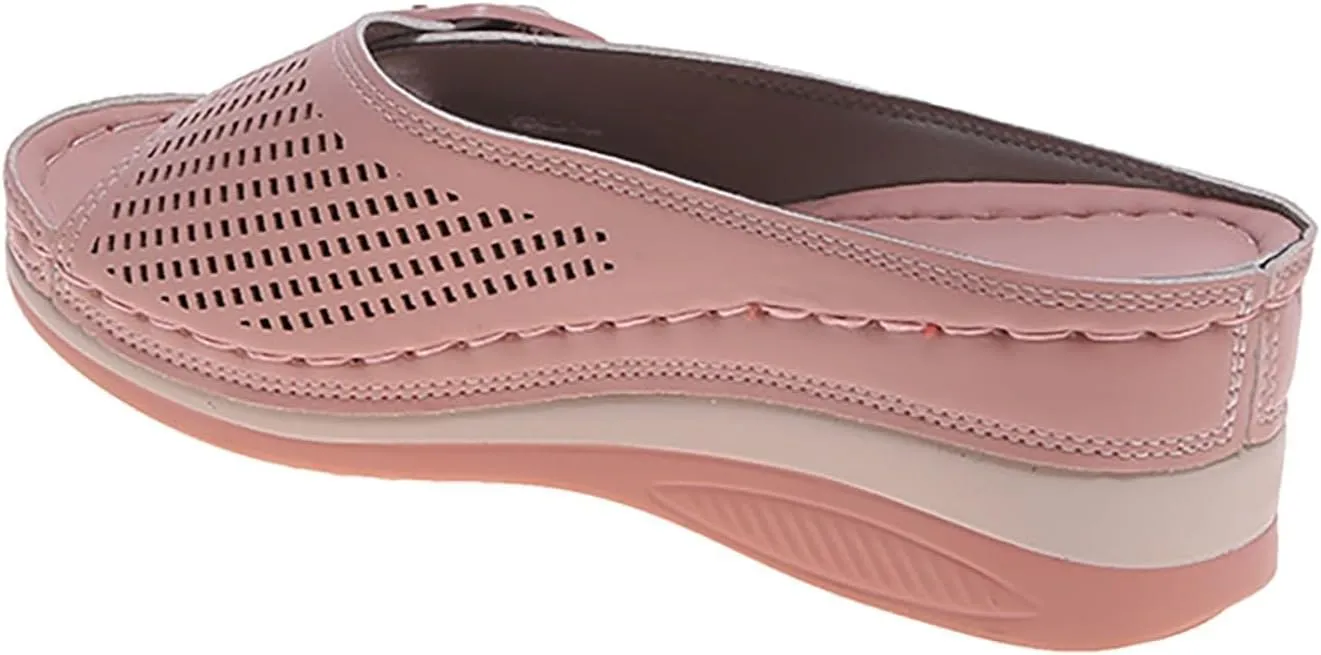 Womens Wedge Sandals Comfortable Slip-on Arch Support Slides Summer Dressy Hollow Out Slippers Casual High Heels Walking Shoes