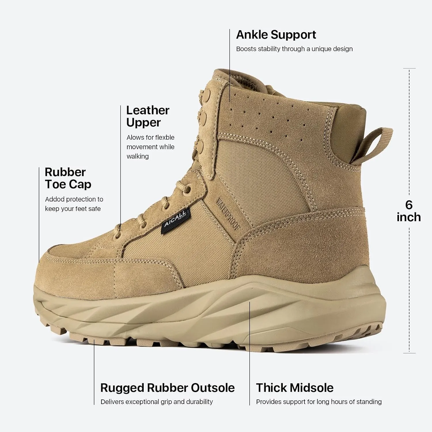 Work Boots for Men 6 Inches Waterproof Military Tactical Shoes Mens Combat Hiking Boots