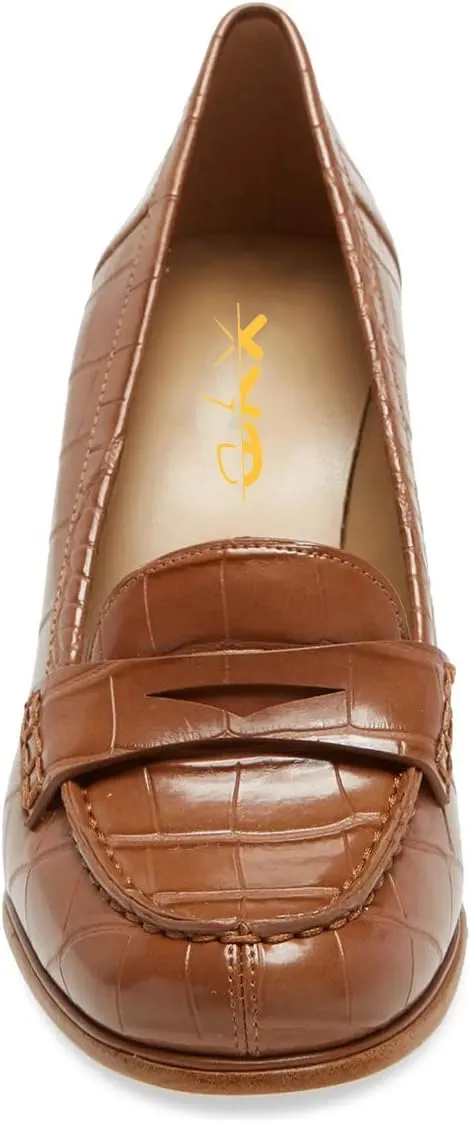XYD Women Vintage Slip On Loafers Chunky Block High Heel Round Toe Basic Pumps Party Work Office Ladies Dress Shoes
