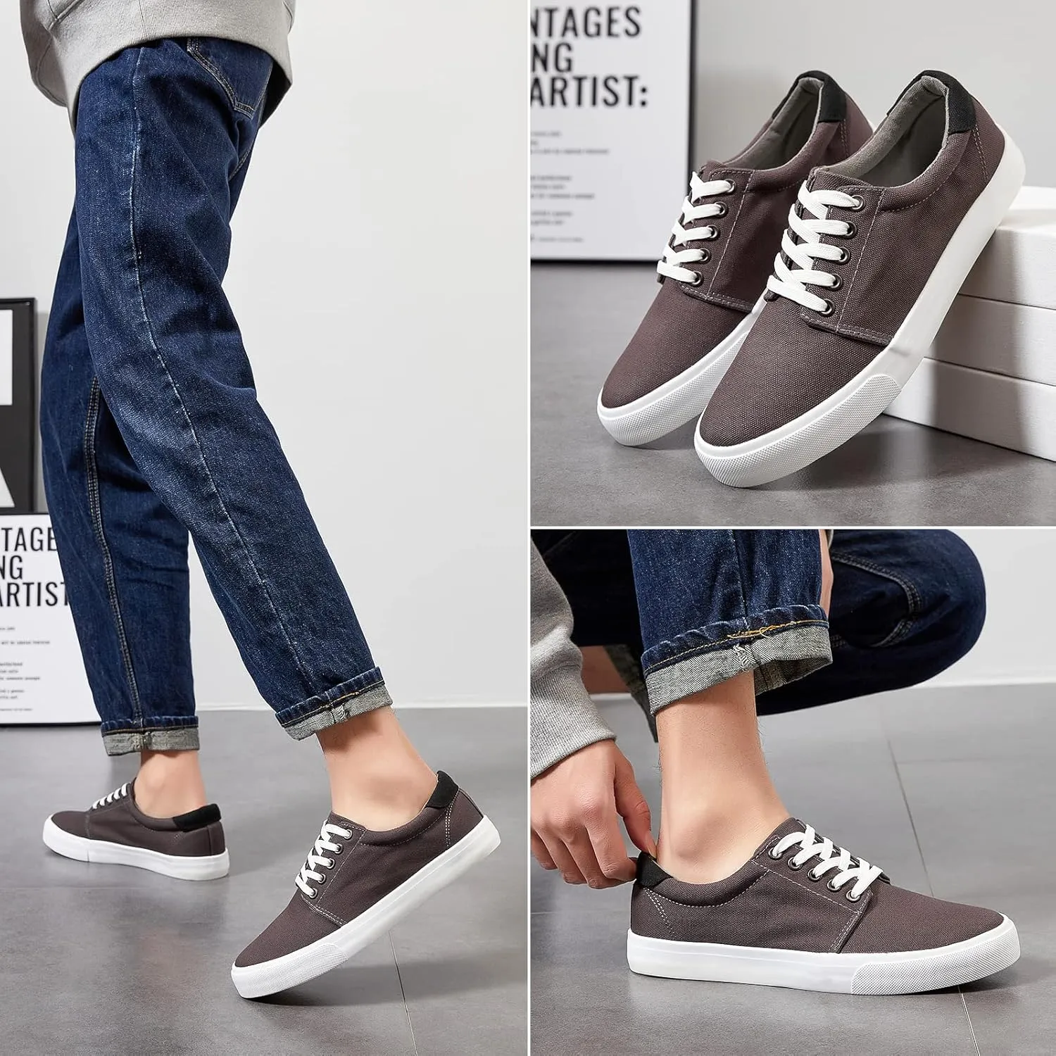 yageyan Mens Canvas Shoes Low top Sneakers Black Fashion Mens Casual Shoes