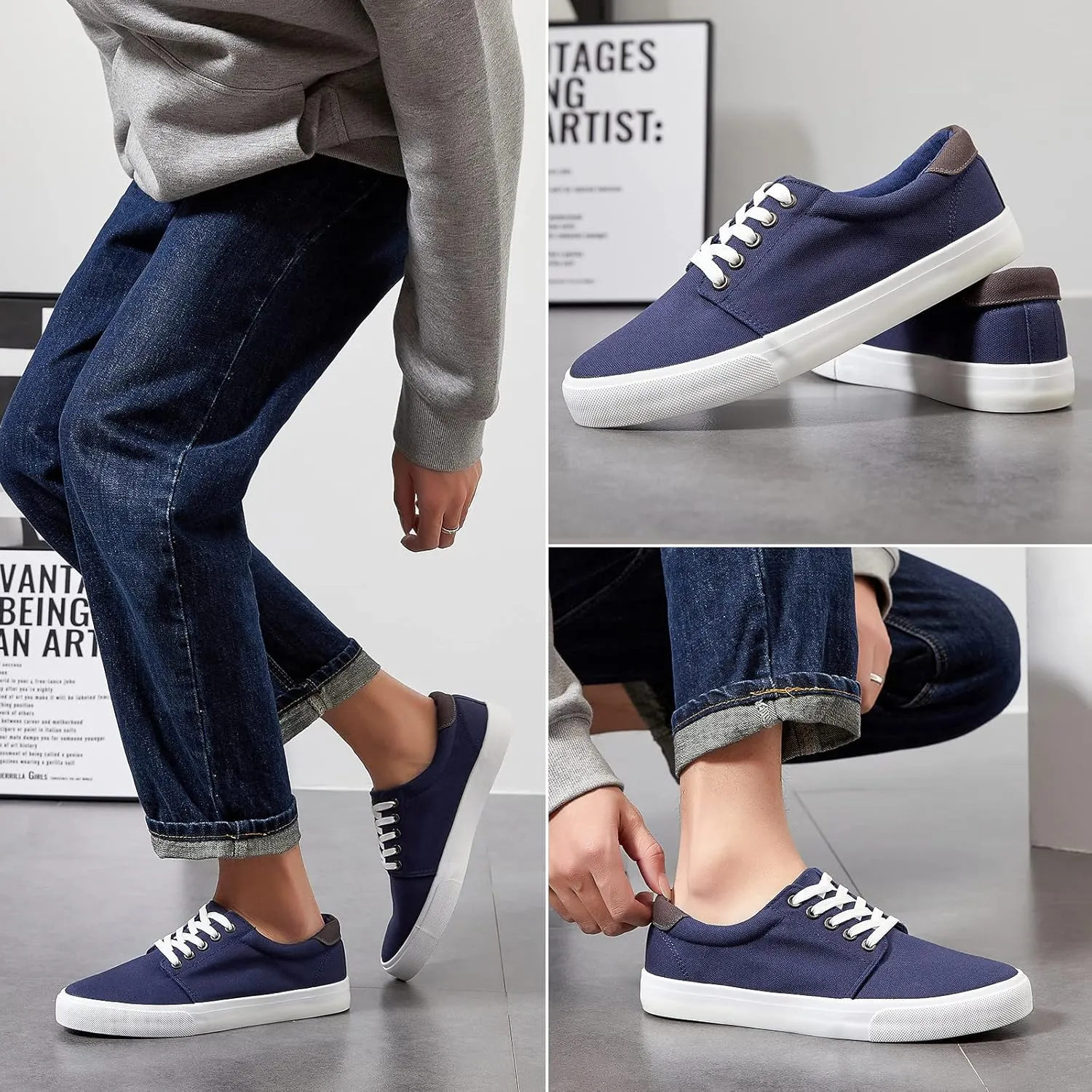 yageyan Mens Canvas Shoes Low top Sneakers Black Fashion Mens Casual Shoes